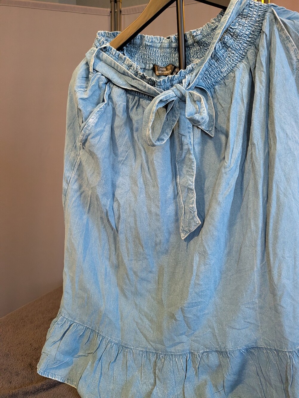 Mlle Gabrielle Light Blue Smocked Waist Ruffle Skirt XL Womens